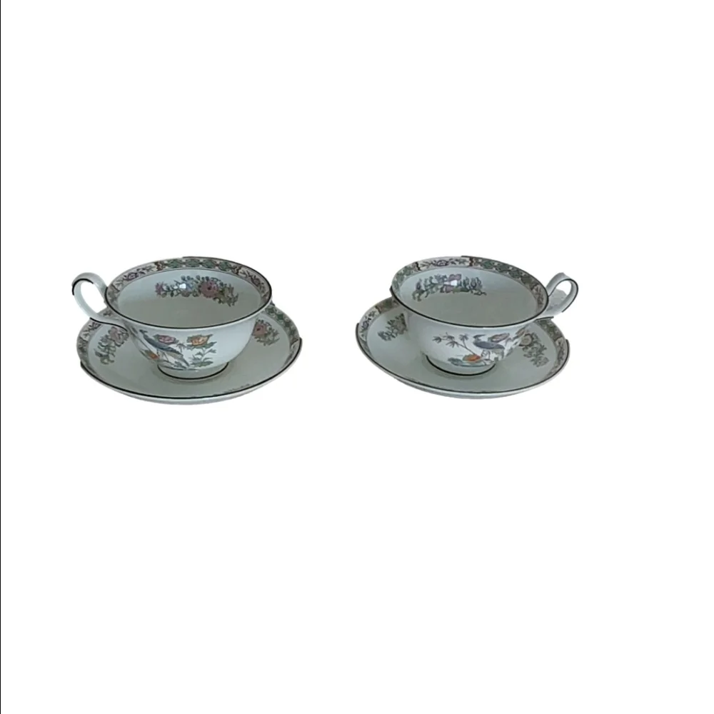 Wedgewood Floral Kutani Crane  Teacup and‎ Saucer Set Of 2